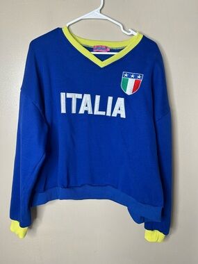 Edikted Royal Blue V-Neck Sweater with Neon Yellow Trim